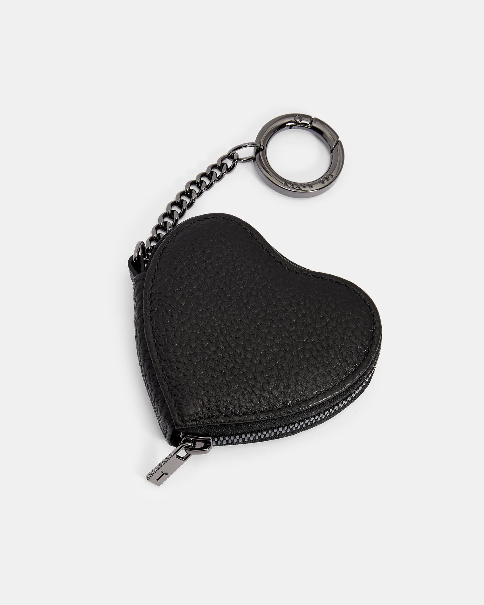 Ted Baker Heart Leather Coin Purse Keyring in Black Lyst