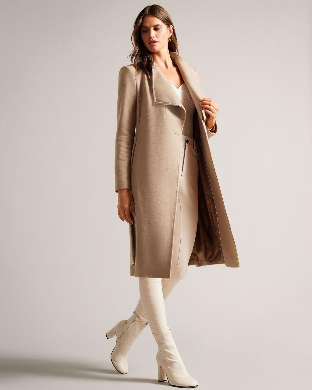 Ted Baker Rose Wrap Wool-blend Coat in Natural | Lyst