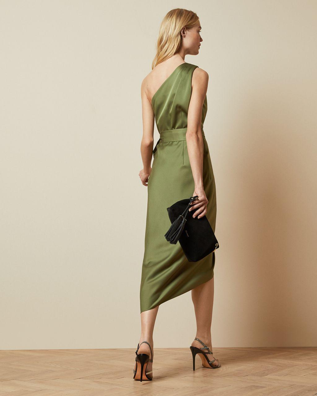 ted baker khaki one shoulder dress
