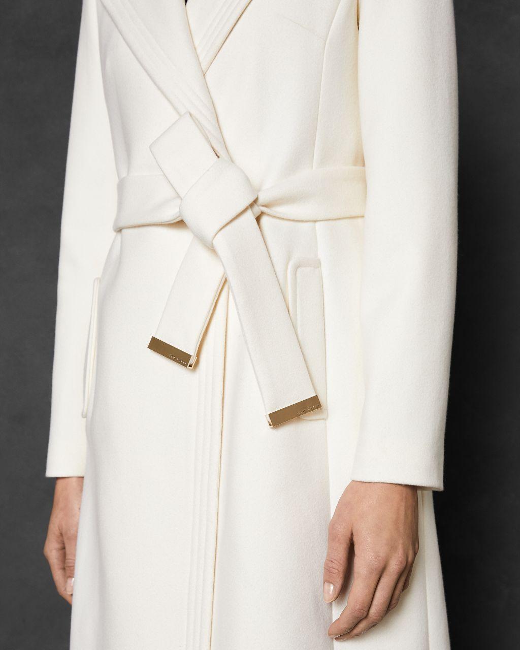 Ted Baker Wide Collar Long Wool Wrap Coat in White | Lyst