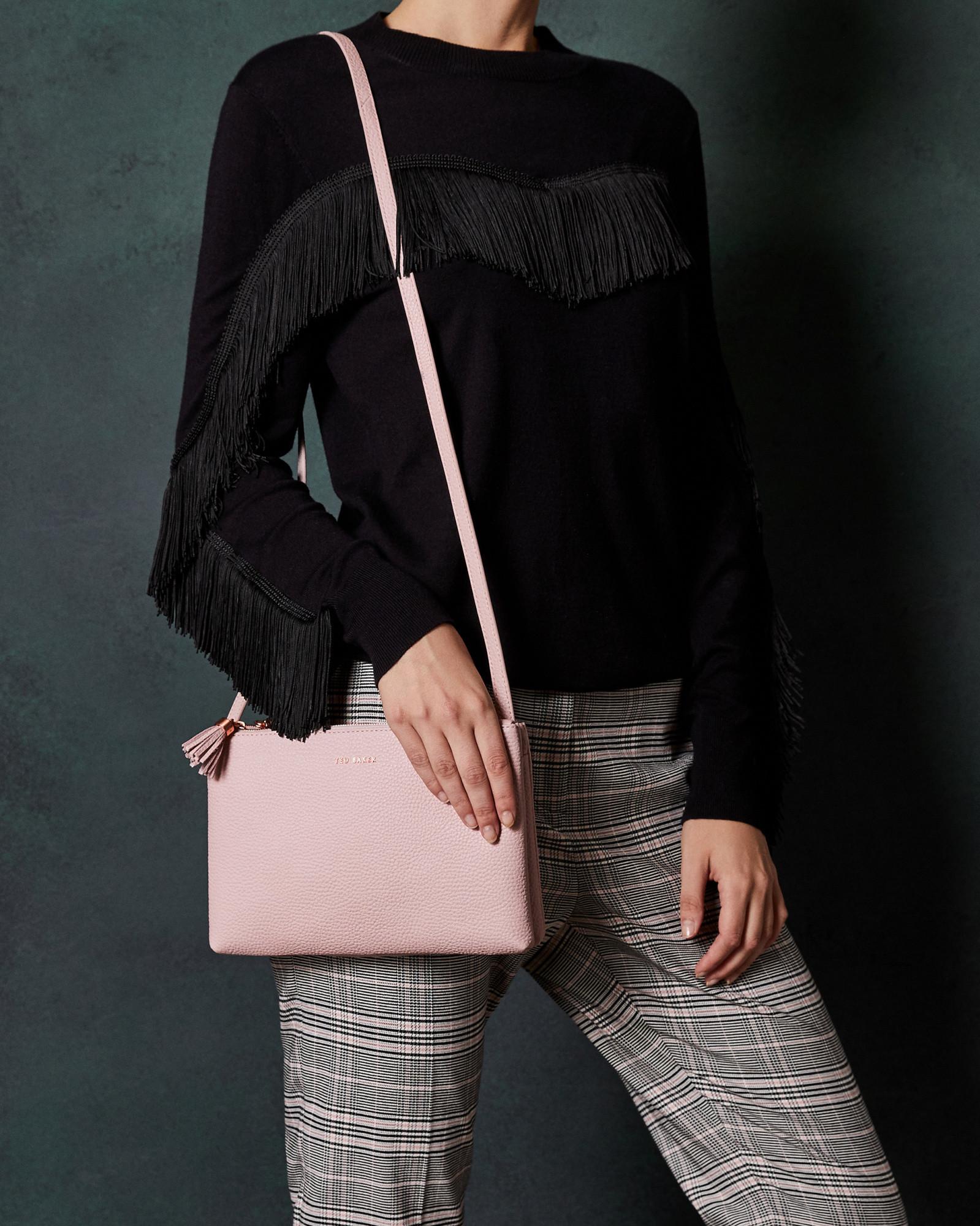 Ted Baker Tassel Leather Double Zip Cross Body Bag in Pink | Lyst