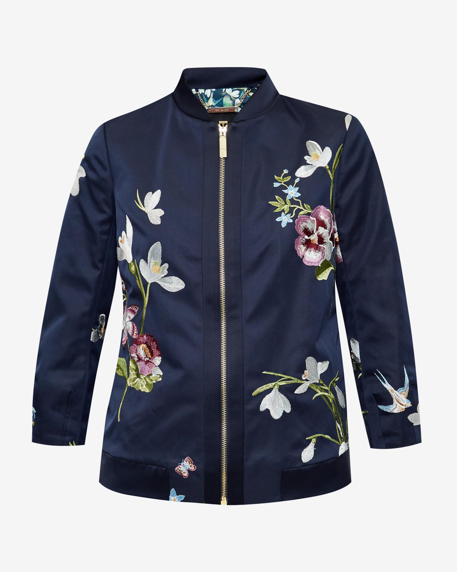 Ted Baker Spring Meadow Embroidered Bomber Jacket in Dark Blue (Blue