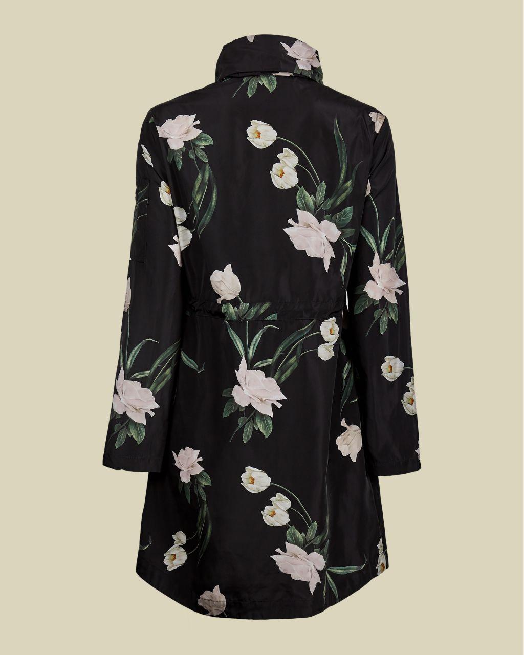 Ted Baker Synthetic Orriana Floral-print Packaway Raincoat in Black | Lyst