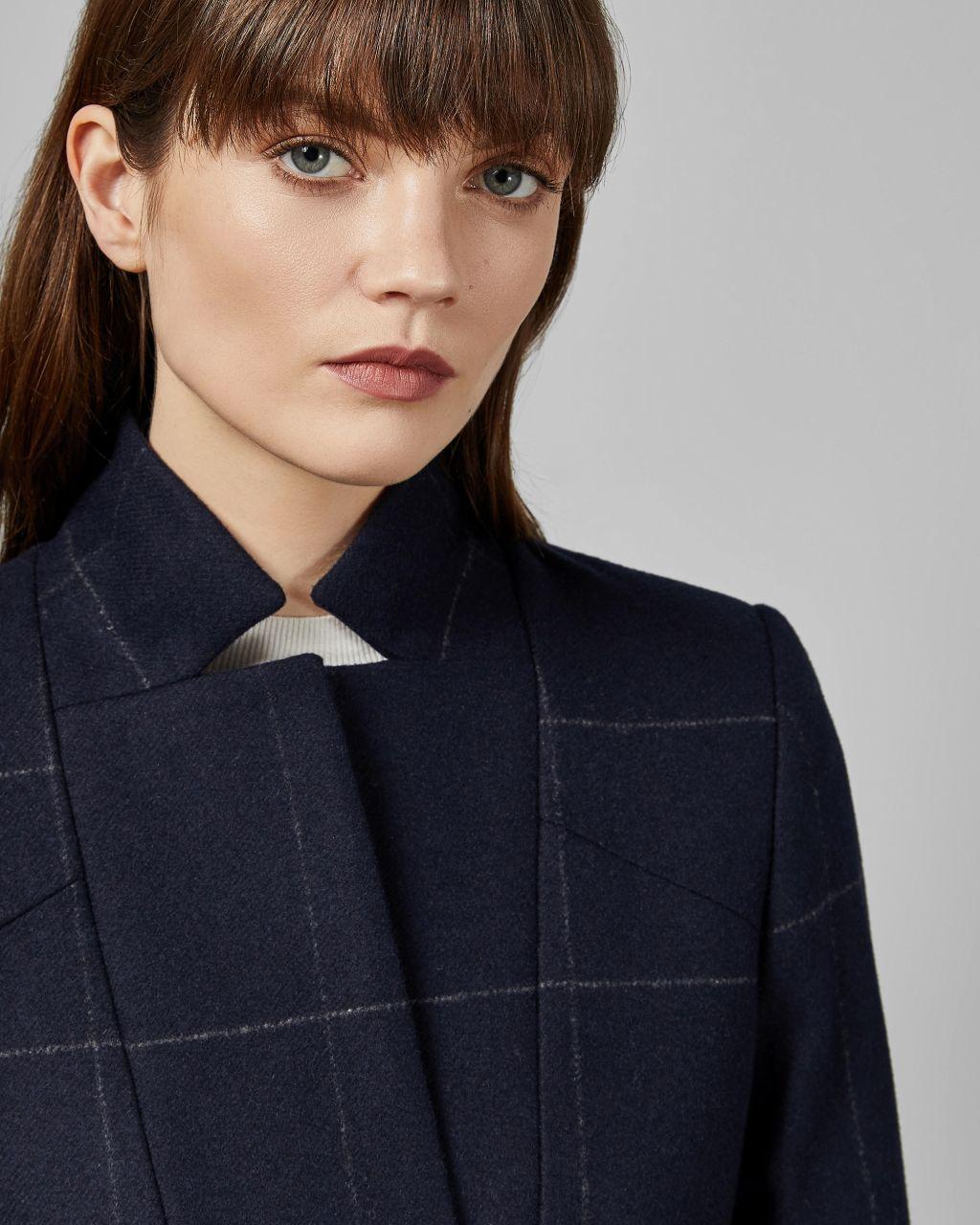 Ted Baker Wool Samntha Checkered Trench Coat in Navy (Blue) - Lyst