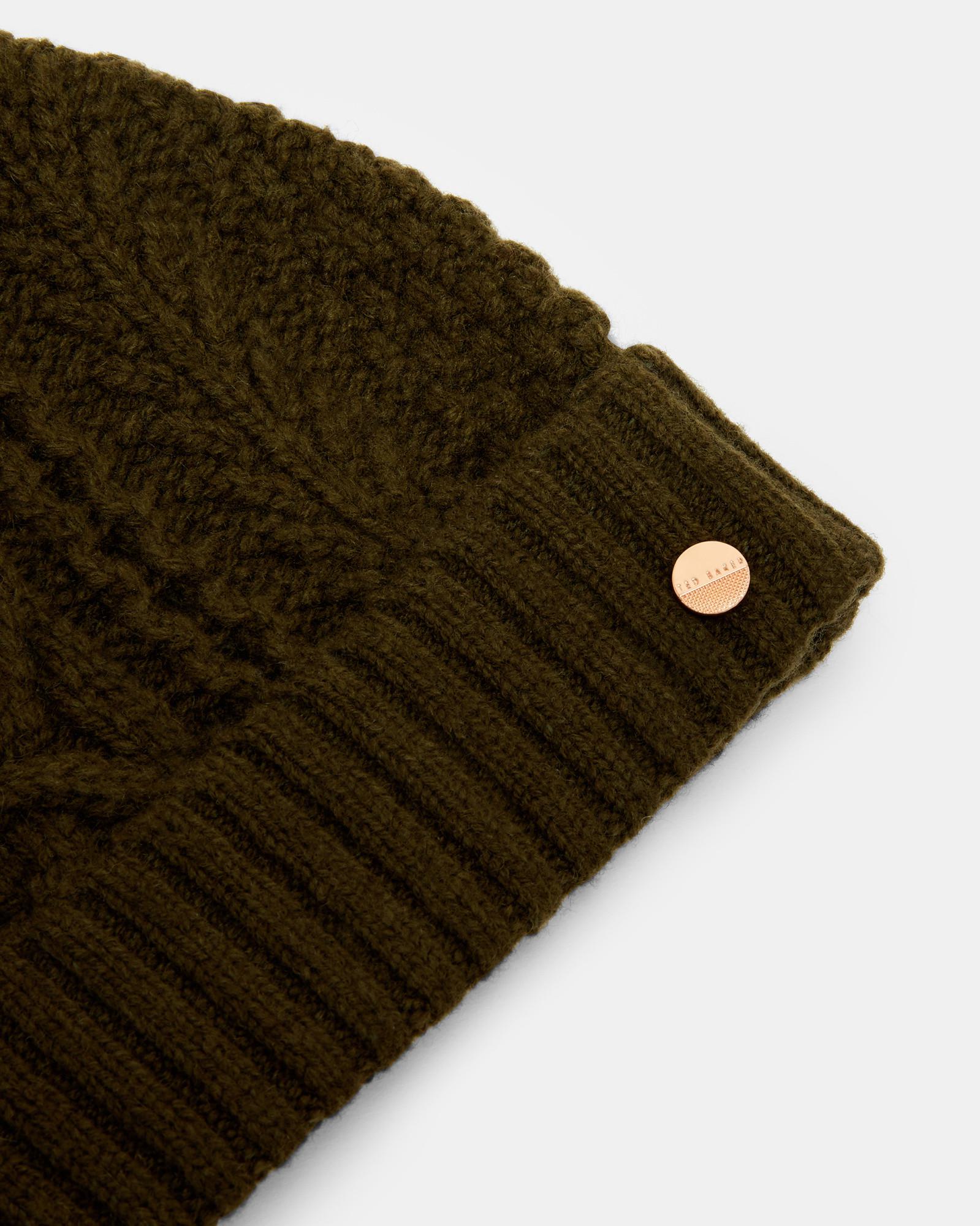 Ted Baker Cable Knit Wool-blend Bobble Hat in Khaki (Green) - Lyst