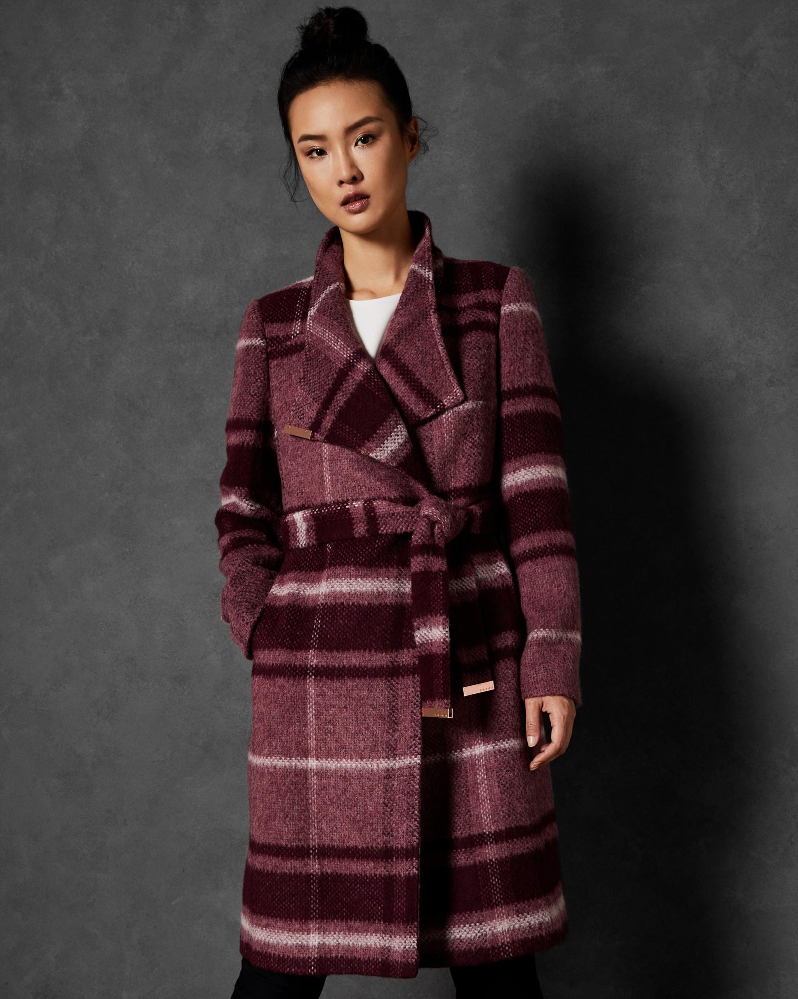 skaalet check midi wrap coat