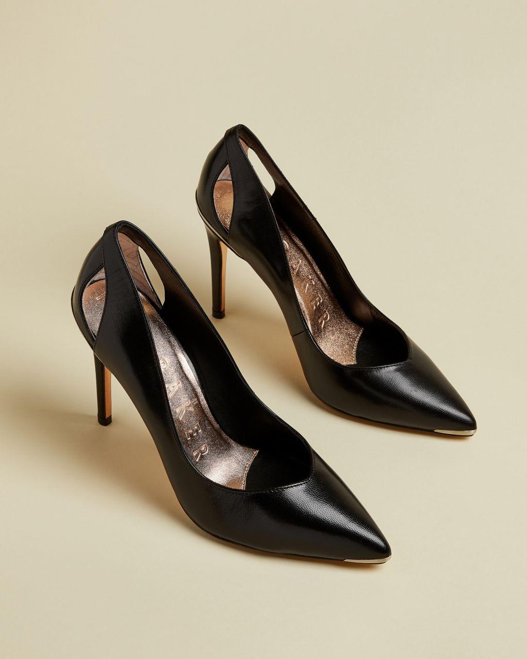 Ted Baker Leather Cut Out Heeled Court Shoes in Black - Lyst