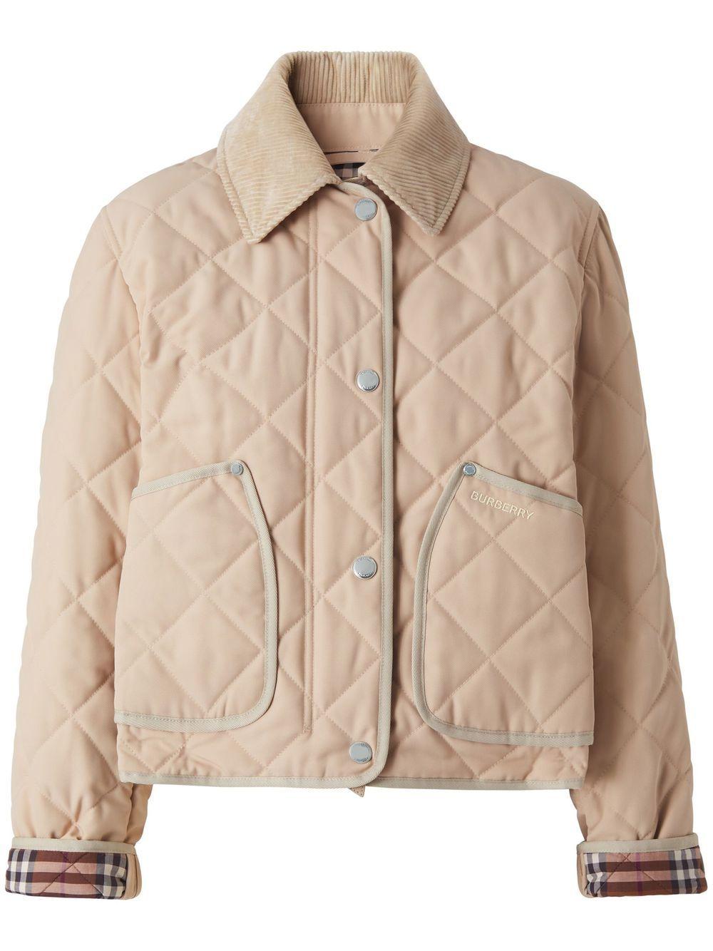 Burberry Diamond-quilted Cropped Jacket in Natural | Lyst