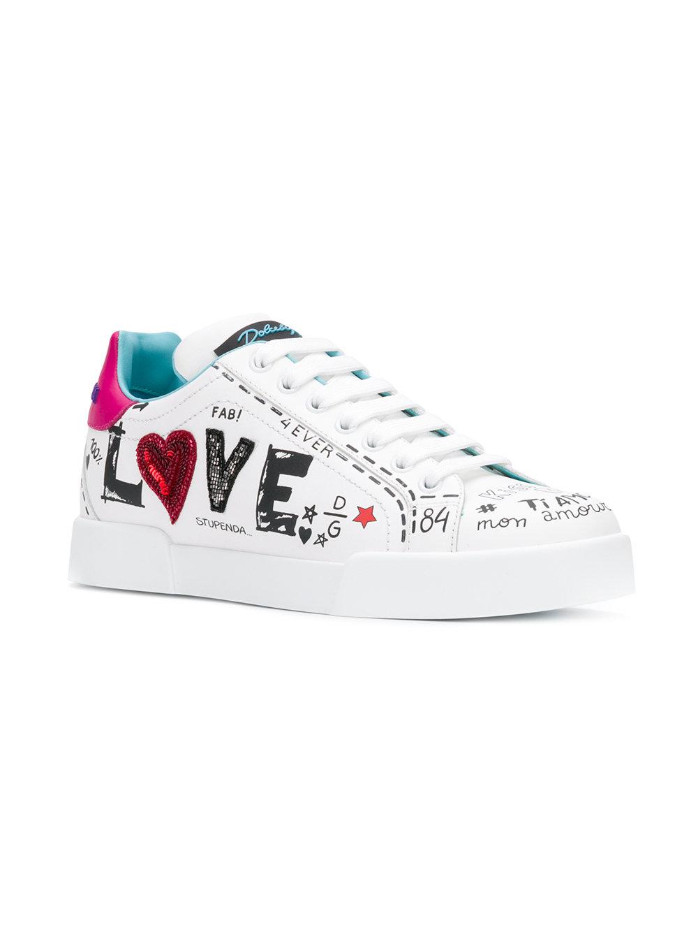 Dolce & Gabbana Leather Printed Calfskin Portofino Sneakers With Patch ...