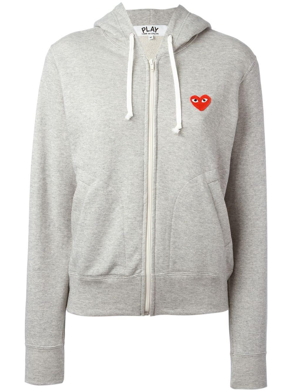 COMME DES GARÇONS PLAY Cotton Embroidered Logo Hoodie in Grey (Gray ...