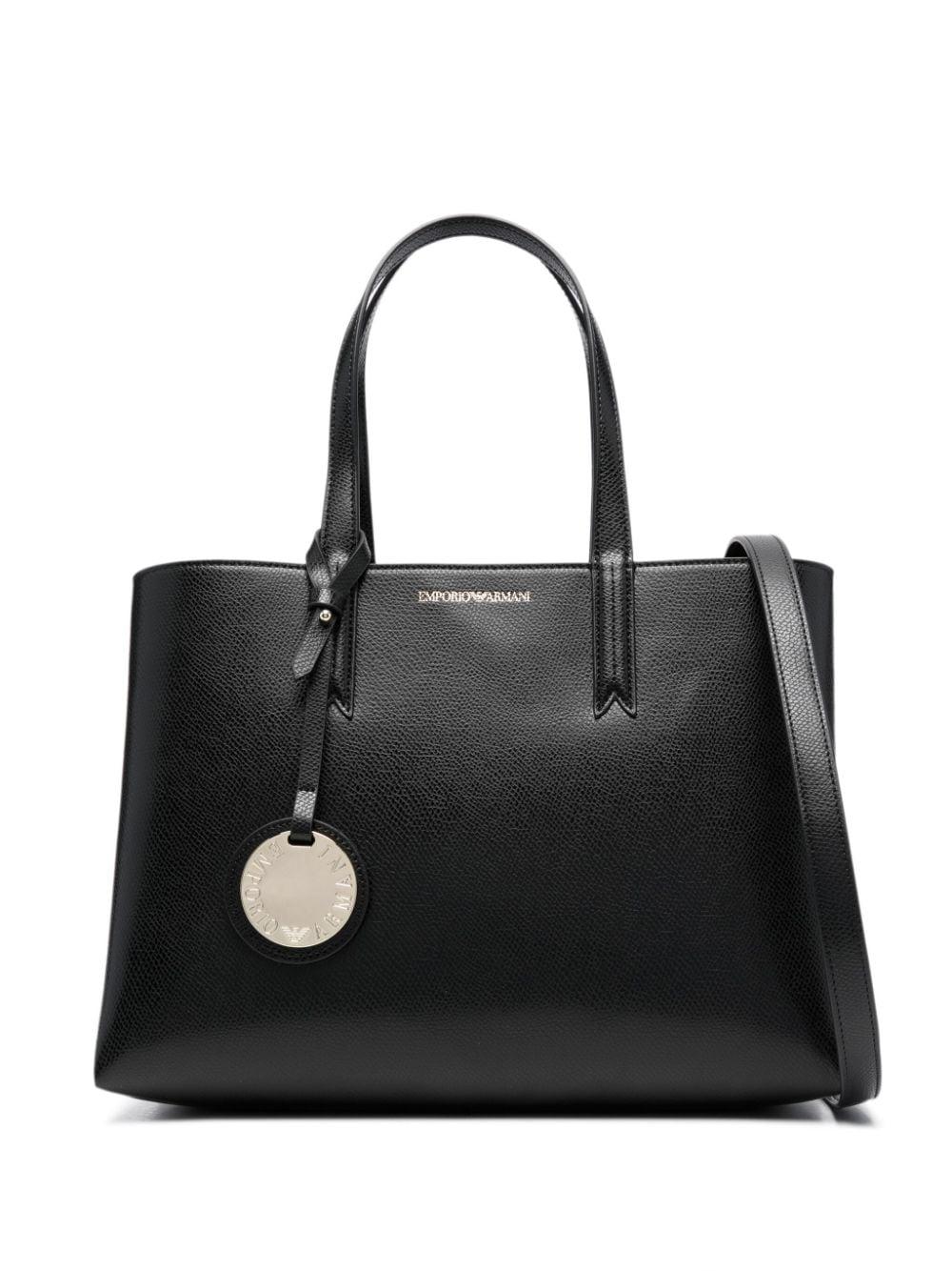 Emporio Armani Logo-stamp Leather Tote Bag in Black | Lyst