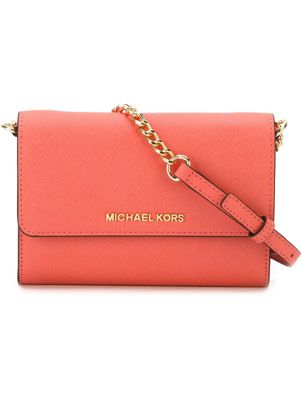 MICHAEL Michael Kors Leather &#39;jet Set Travel&#39; Smartphone Crossbody Bag in Pink & Purple (Orange ...