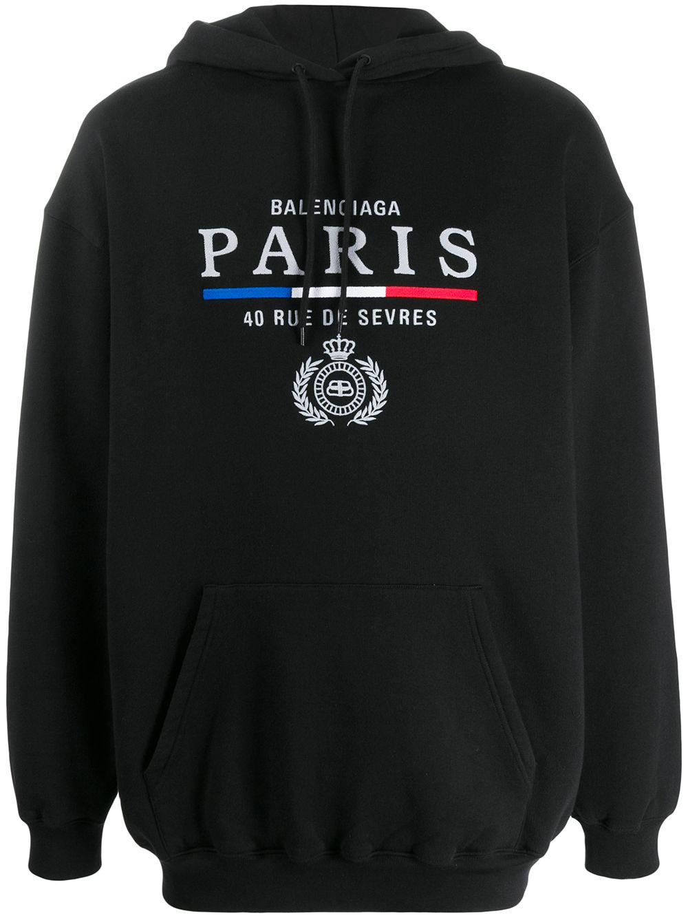Balenciaga Paris Flag Cotton Hoodie in Black for Men | Lyst