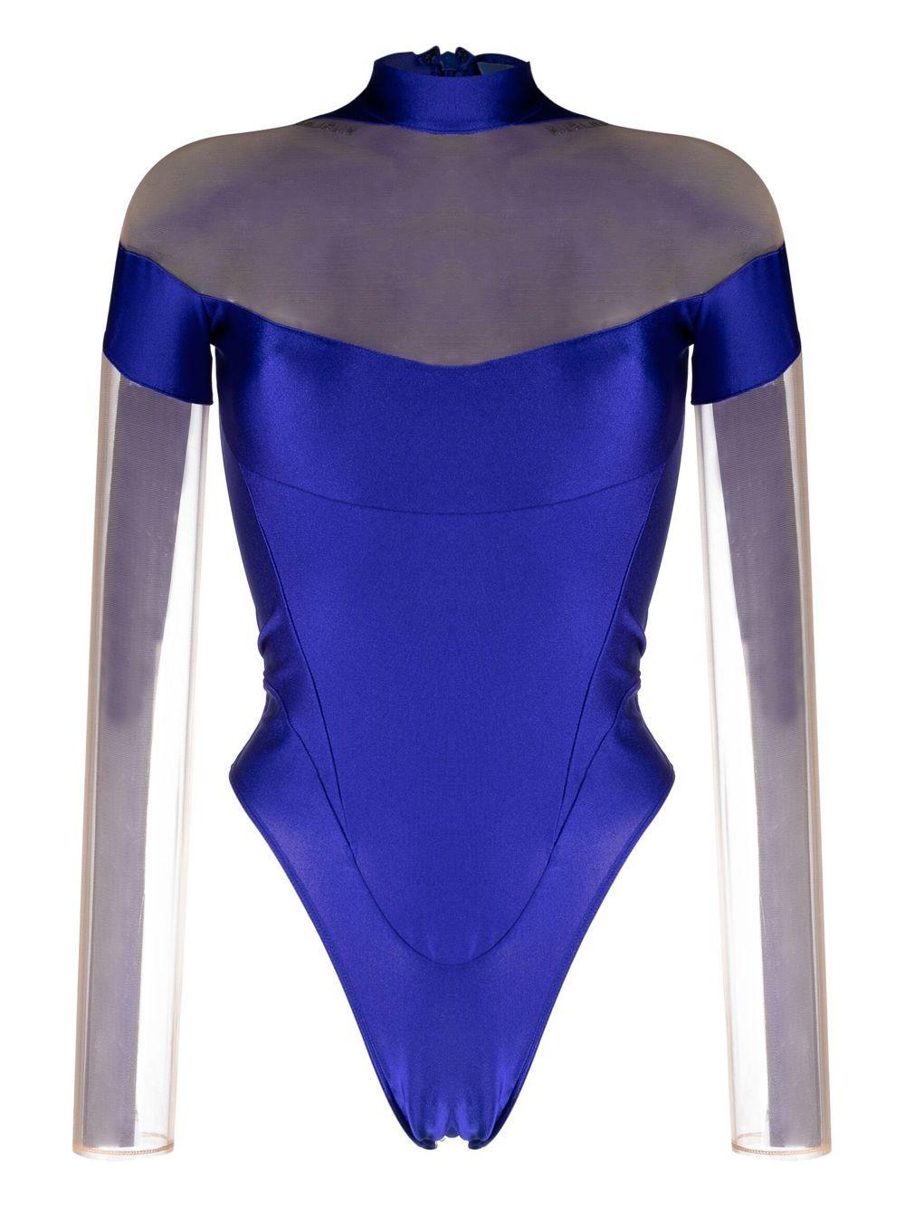 Mugler Shiny Lycra Bodysuit in Blue Lyst