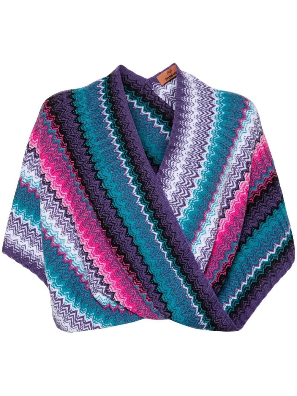 Missoni Zig orders Zag Crochet Knit Poncho Wool Acrylic Blend Blue One Size