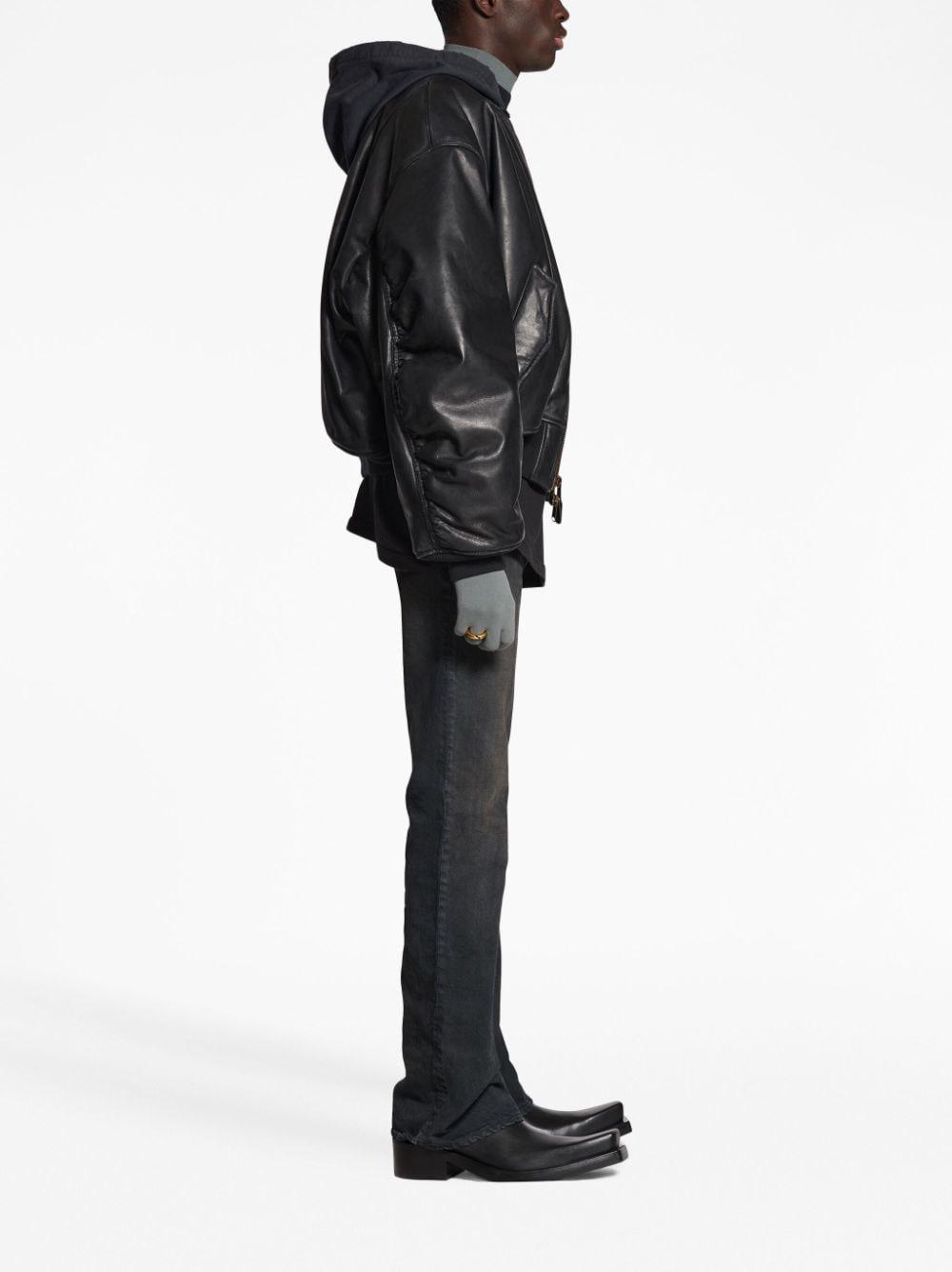 Balenciaga Hooded Leather Bomber Jacket in Black | Lyst