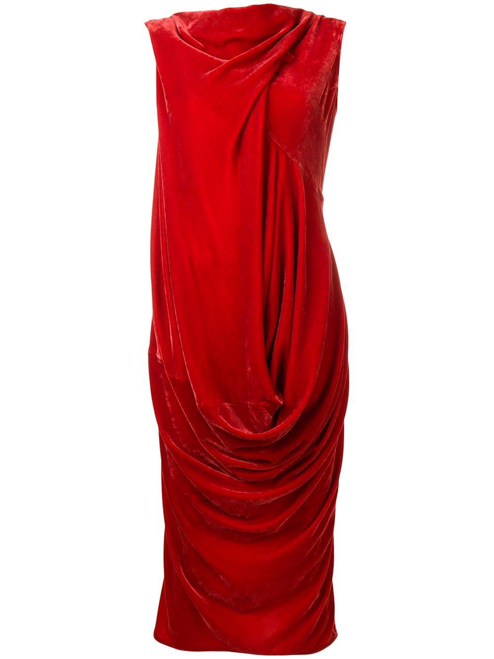 Rick Owens Larry Velvet Slash Neck Ellipse Dress in Red | Lyst