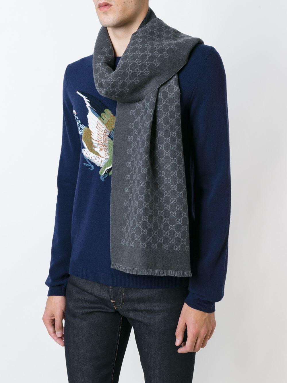 gucci jacquard scarf grey