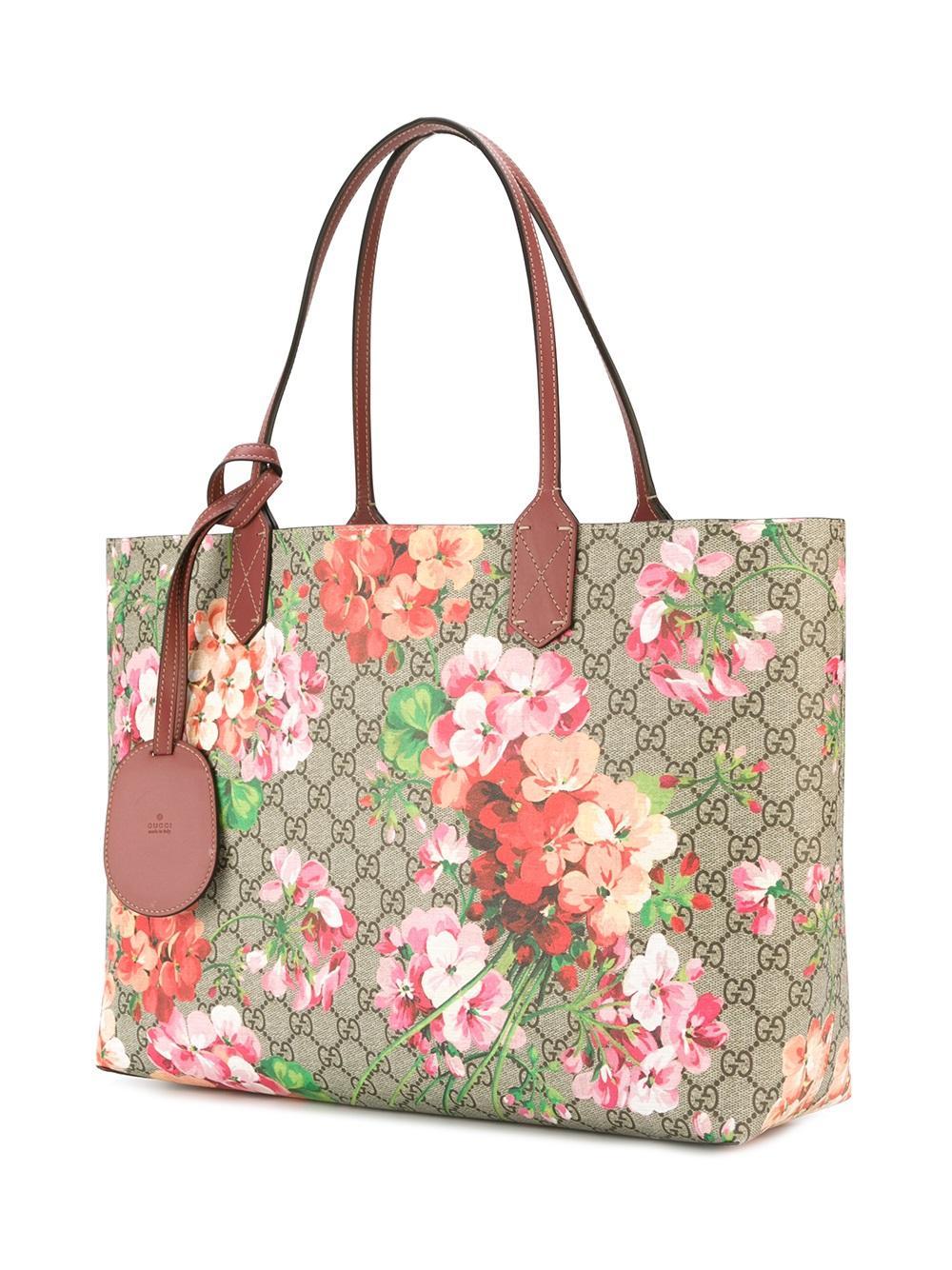 Gucci Leather Reversible Tote Bag With Blooms Print - Lyst
