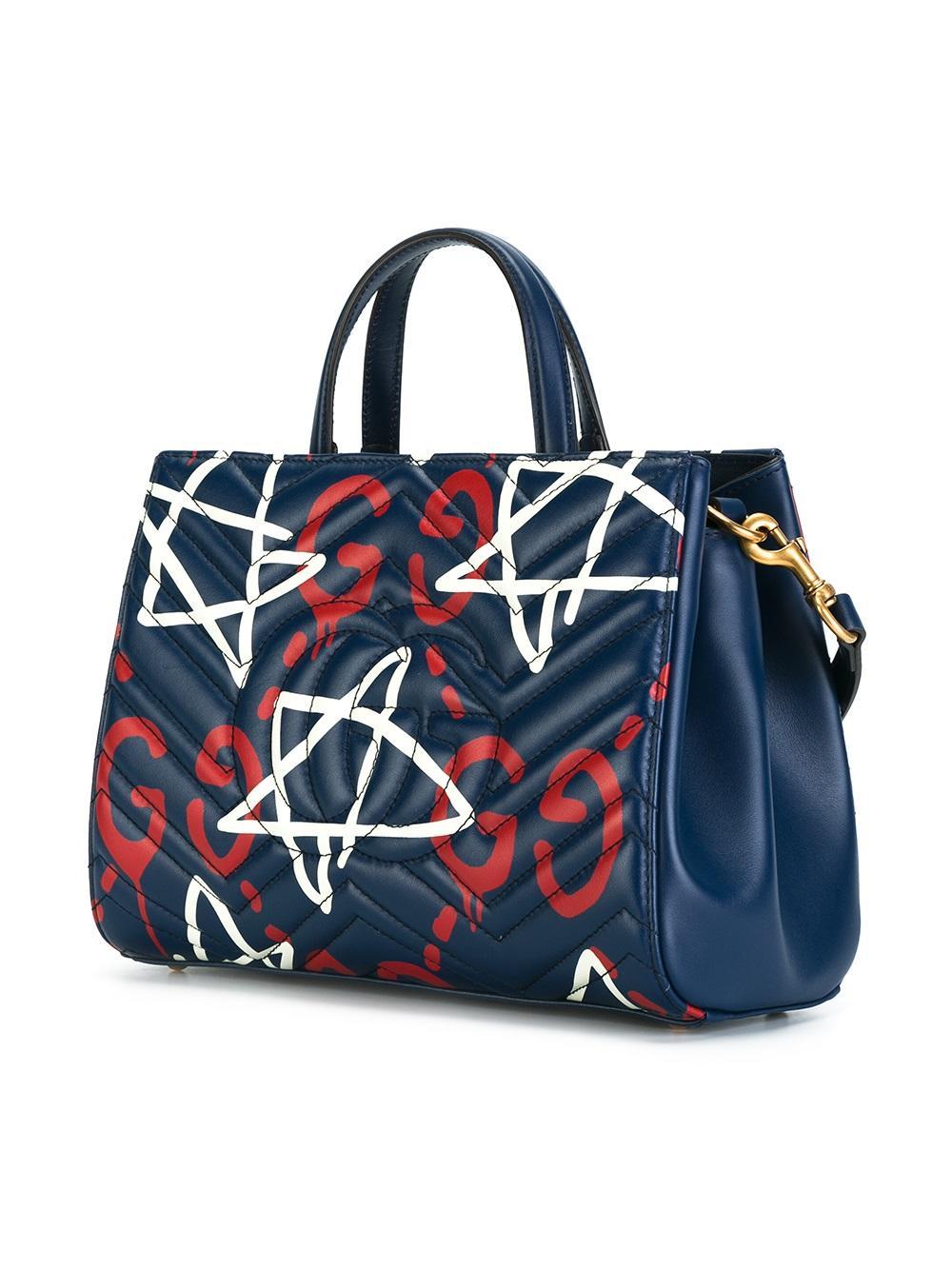 Gucci Leather Ghost Gg Marmont Shopping Bag in Blue - Lyst