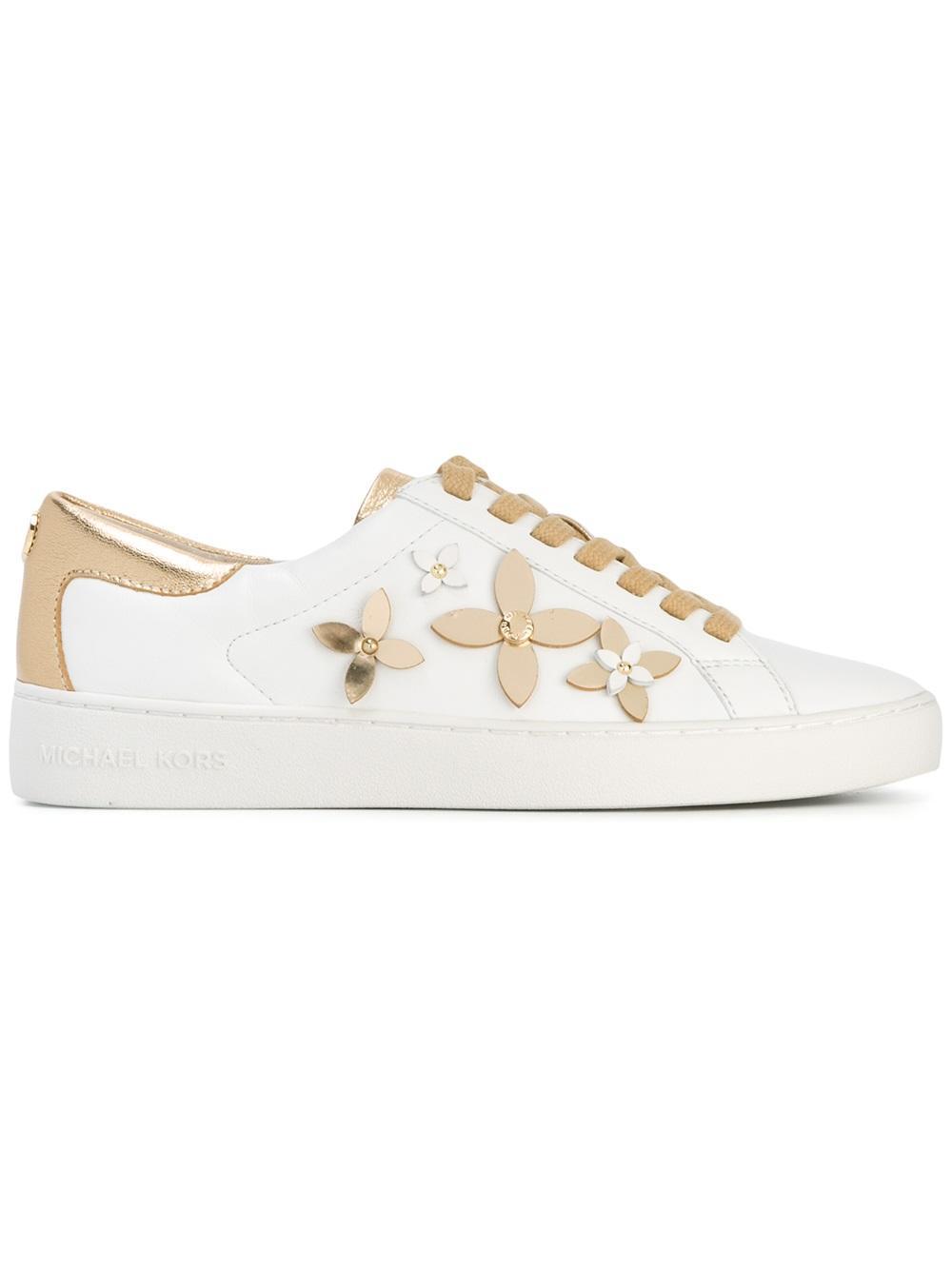 MICHAEL Michael Kors Gold Flowers Lola Sneakers in White | Lyst
