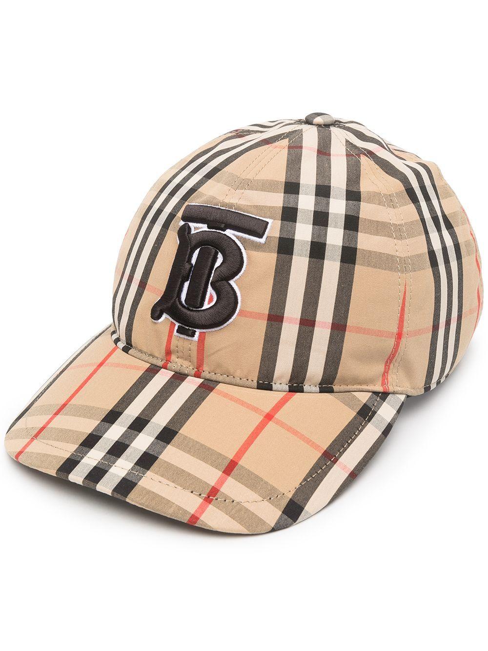Burberry Check Tb Baseball Cap in Natural | Lyst