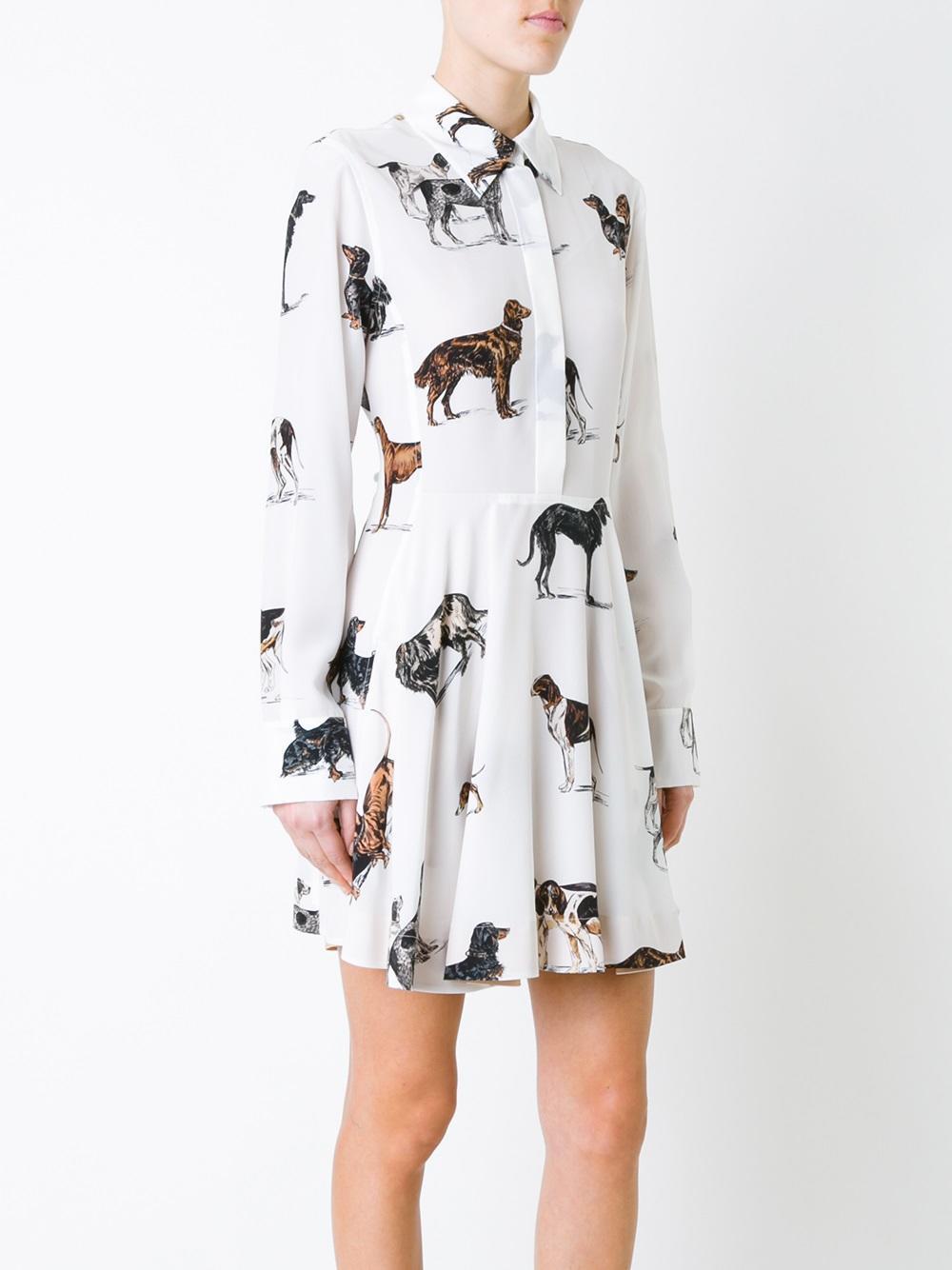 Stella McCartney Silk Dog Print Shirt Dress in White Lyst