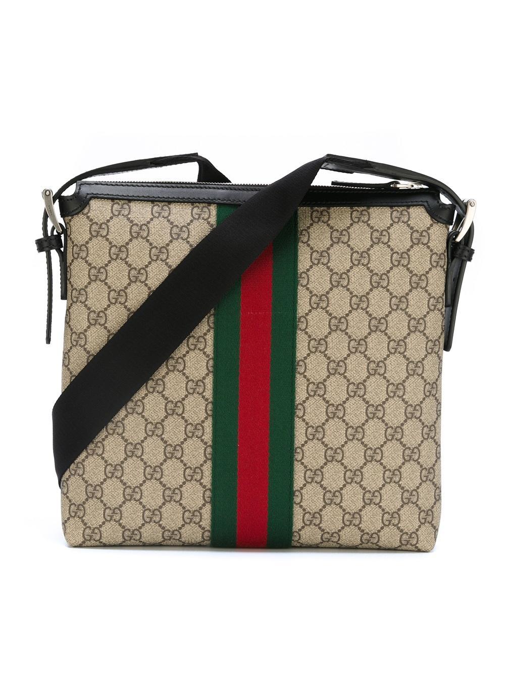 Gucci Cotton Gg Supreme Messenger Bag With Web Detail in Black for Men - Lyst