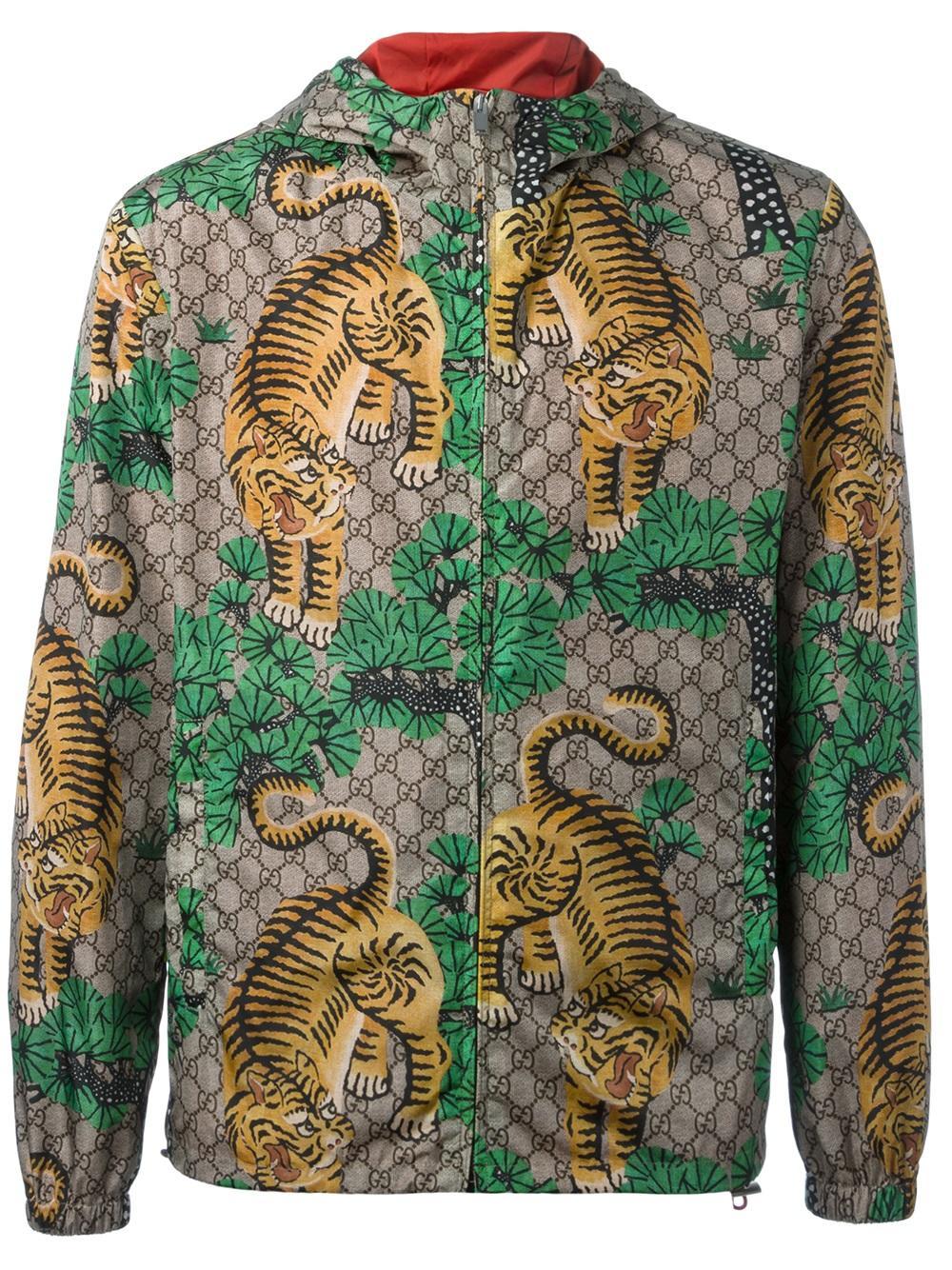 gucci tiger print shell bomber jacket