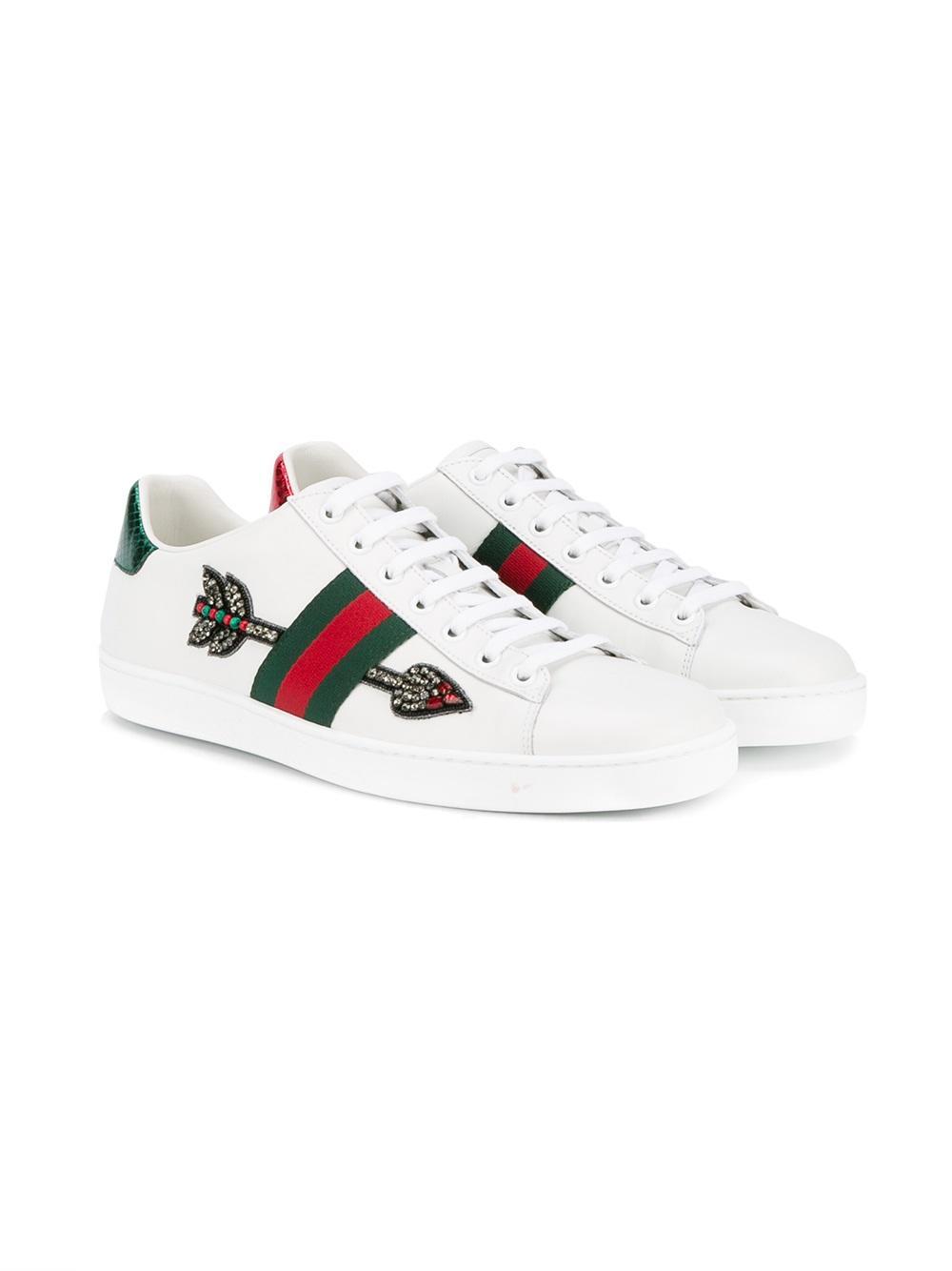 Gucci Leather Ace Sneakers With Lateral Band And Embroidered Arrow - Lyst