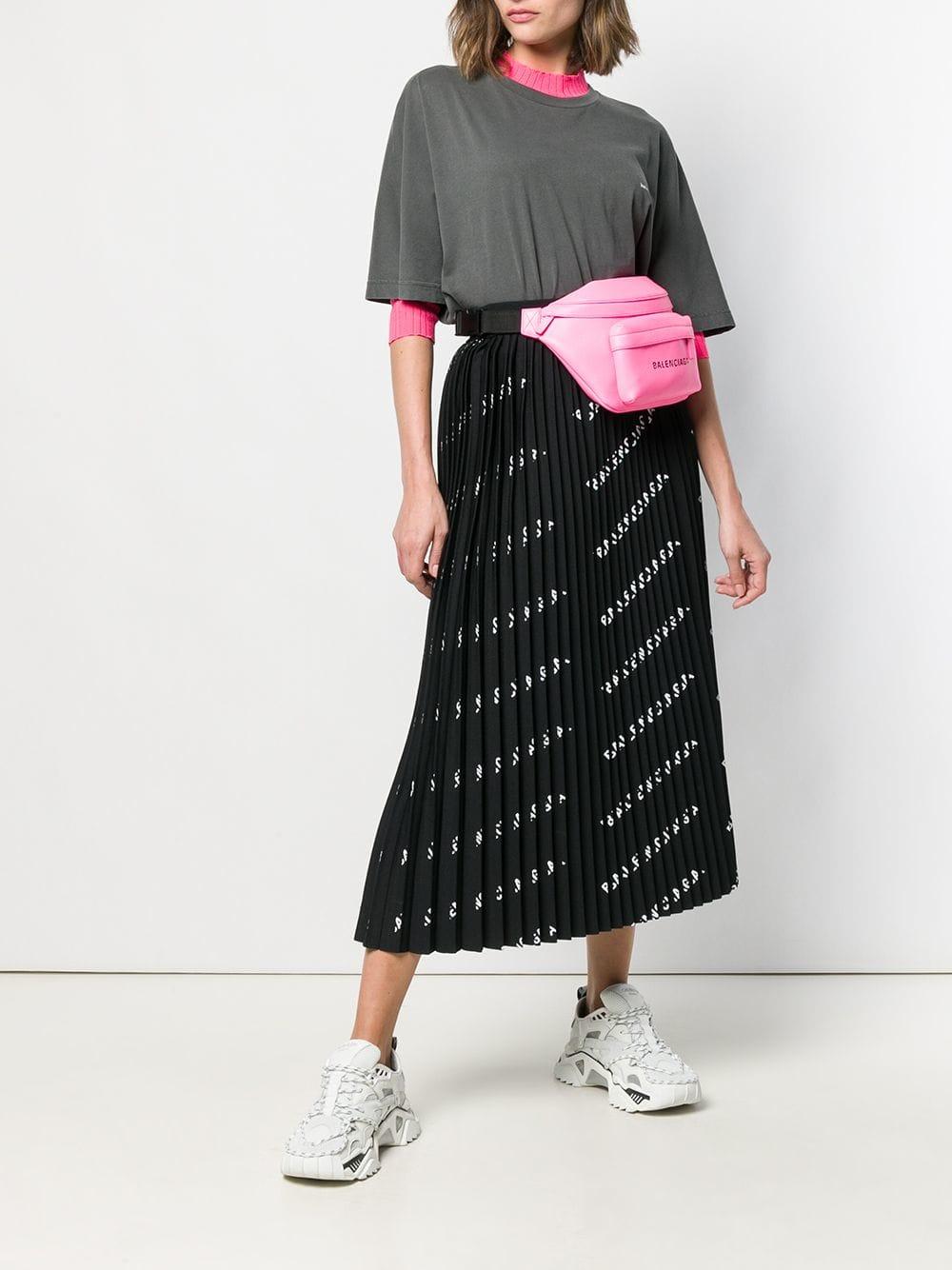Balenciaga Synthetic Allover Logo Pleated Skirt in Black Red 