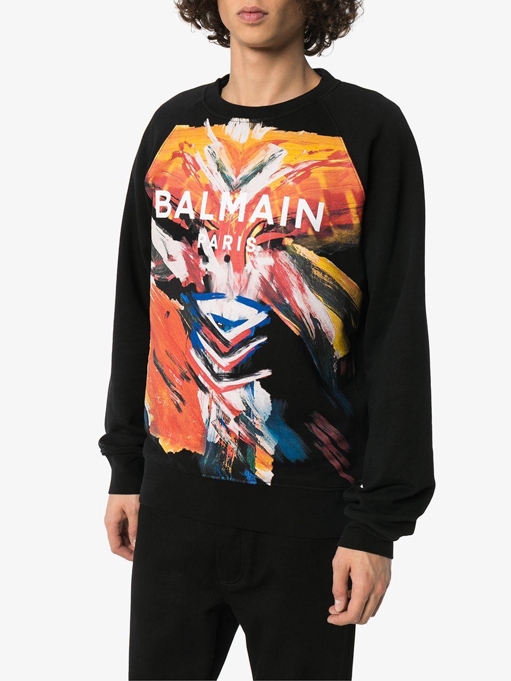 Balmain Cotton Paint Print Logo Sweatshirt in Black for Men | Lyst