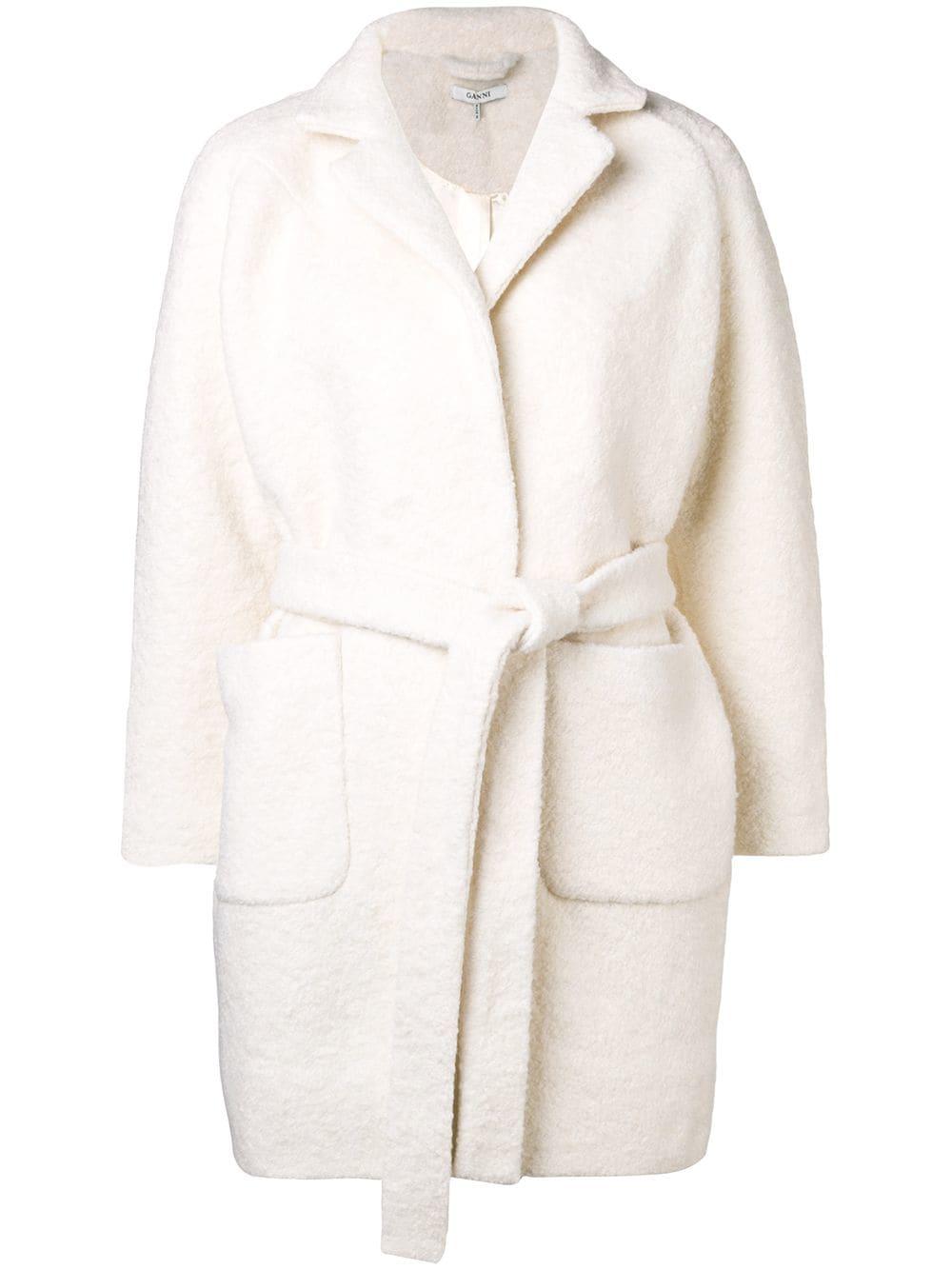 Ganni Wool Fenn Belted Coat in White - Lyst