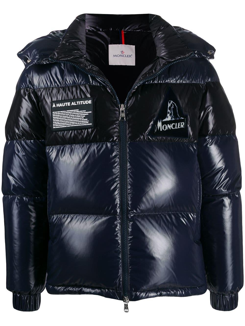 Moncler Logo Patch Padded Jacket in Blue for Men | Lyst