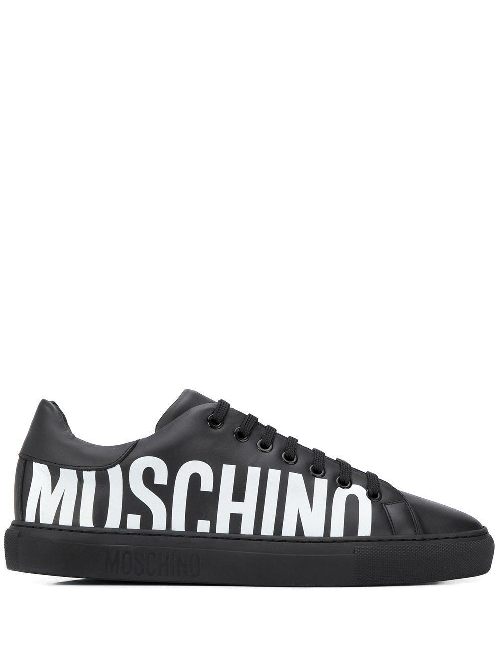 Moschino Leather Logo Sneaker in Black (White) for Men - Lyst