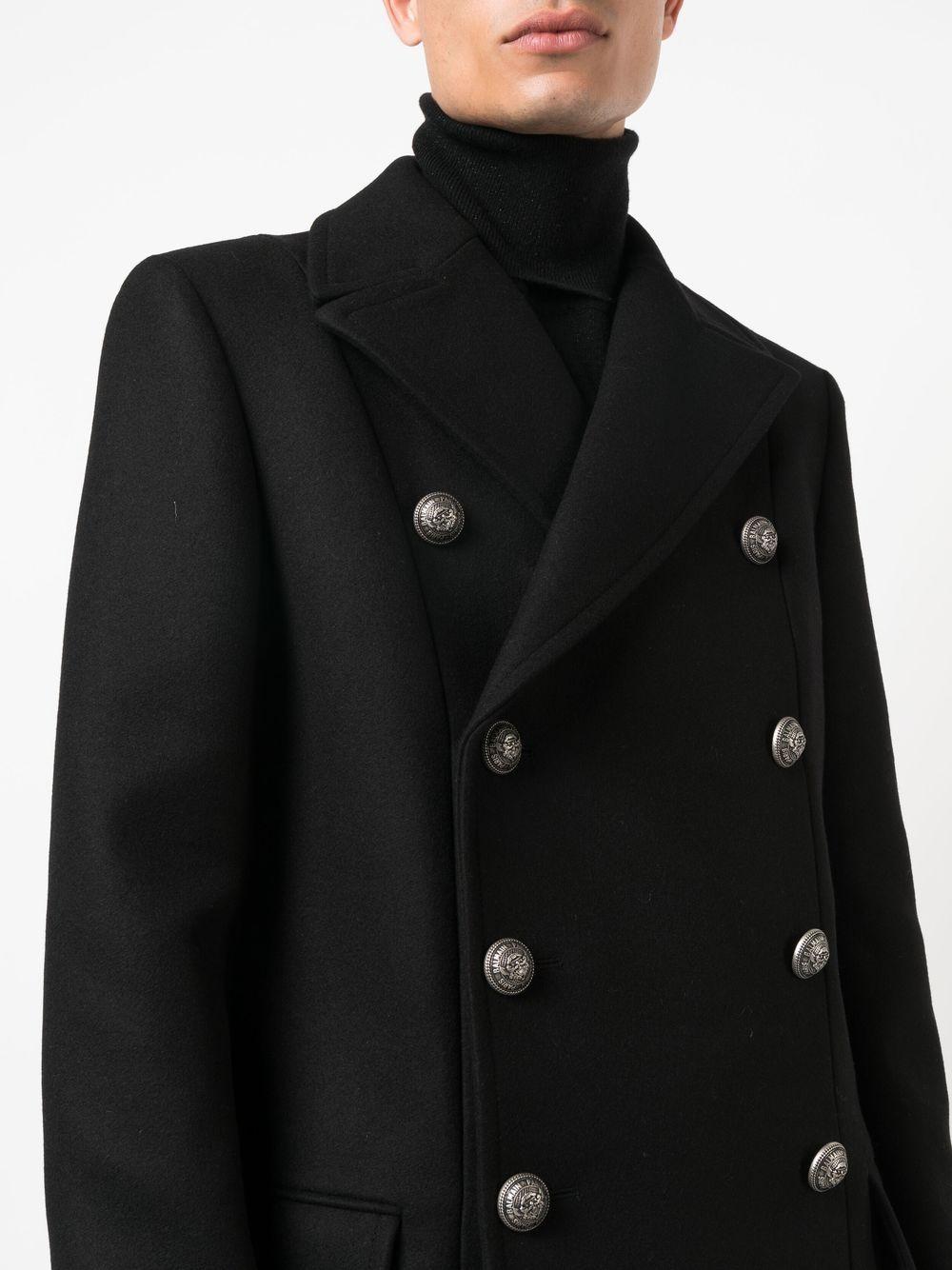 Balmain Wool Coat in Black for Men | Lyst
