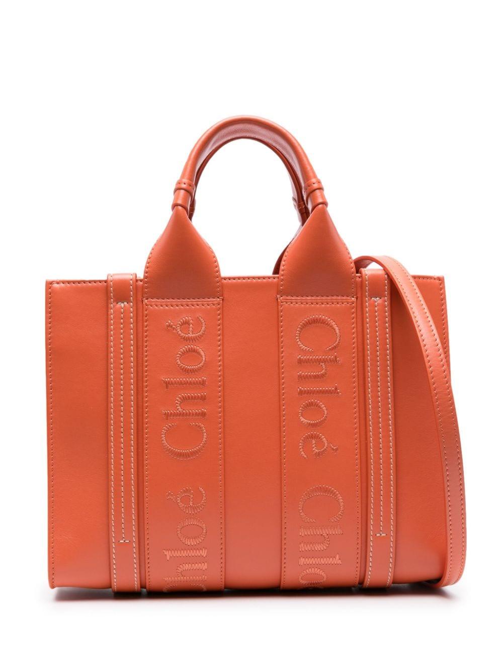 Chloé Woody Small Leather Tote in Orange | Lyst
