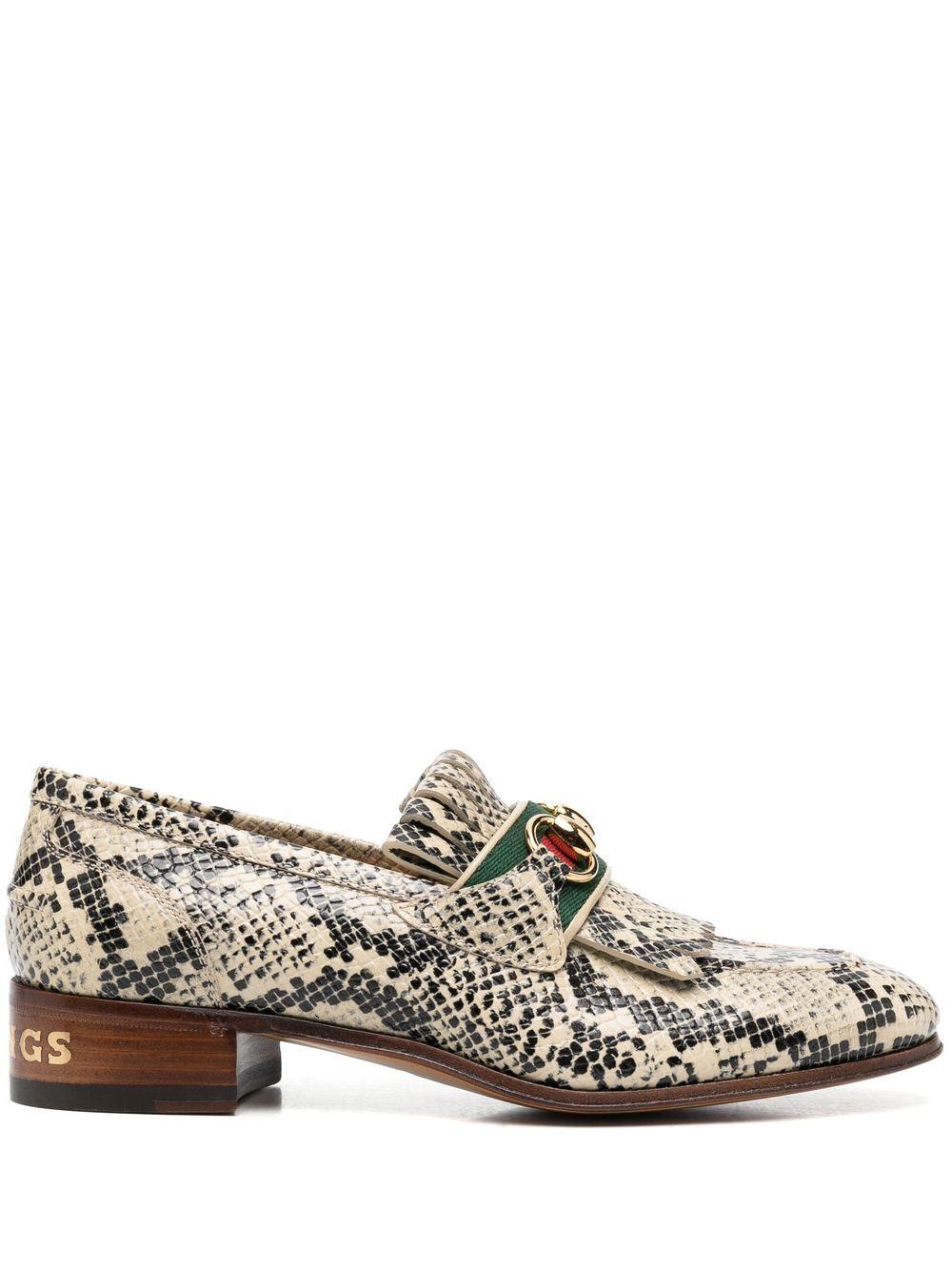 Gucci Horsebit Snake-effect Leather Loafers | Lyst