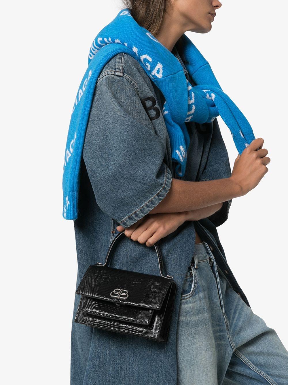 Balenciaga Leather Black Sharp Xs Mock Croc Shoulder Bag - Lyst