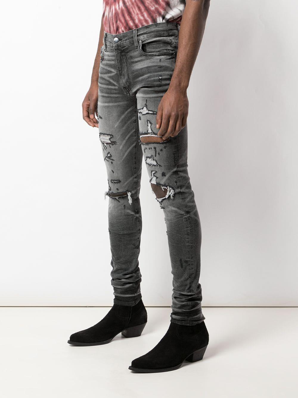 Amiri Denim Ripped Jeans in Grey (Gray) for Men - Lyst
