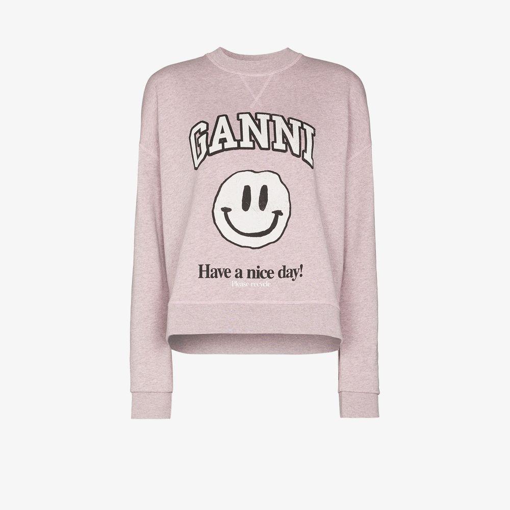 Ganni Smiley Print Sweatshirt in Pink Lyst UK