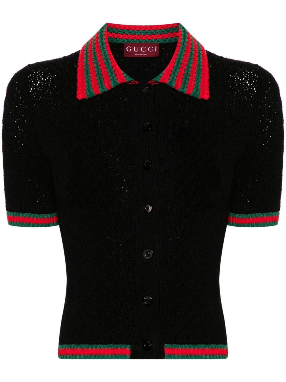 Gucci Web-stripe Crochet-knit Polo Shirt - Women's - Cotton