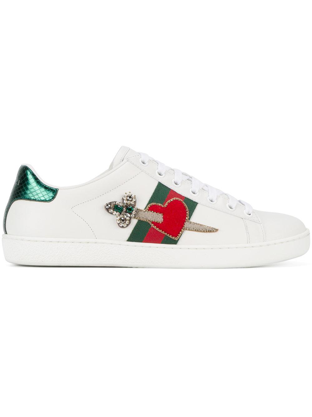 Gucci Heart Dagger Ace Sneakers in White | Lyst