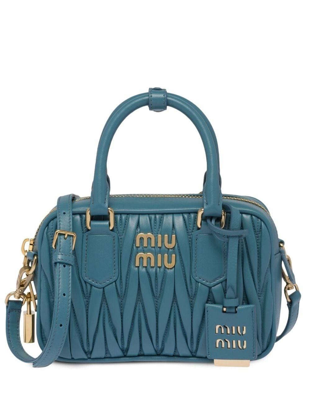 Miu Miu Matelassé Leather Mini Bag in Blue | Lyst UK