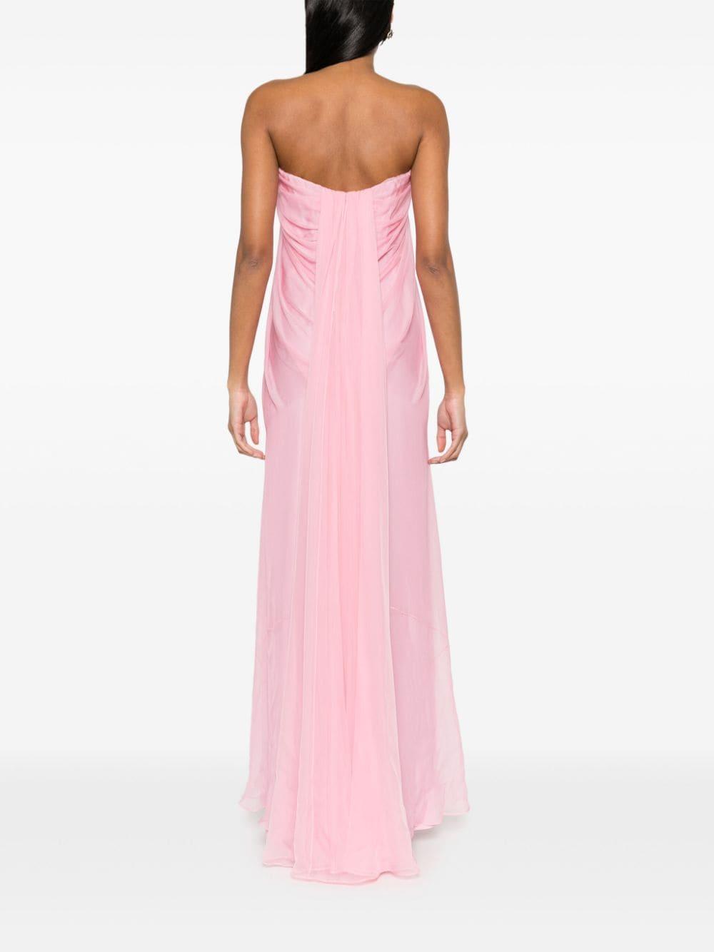 alexander mcqueen silk maxi dress pink Alexander Mcqueen Long-Sleeve Draped Maxi Dress In Pink