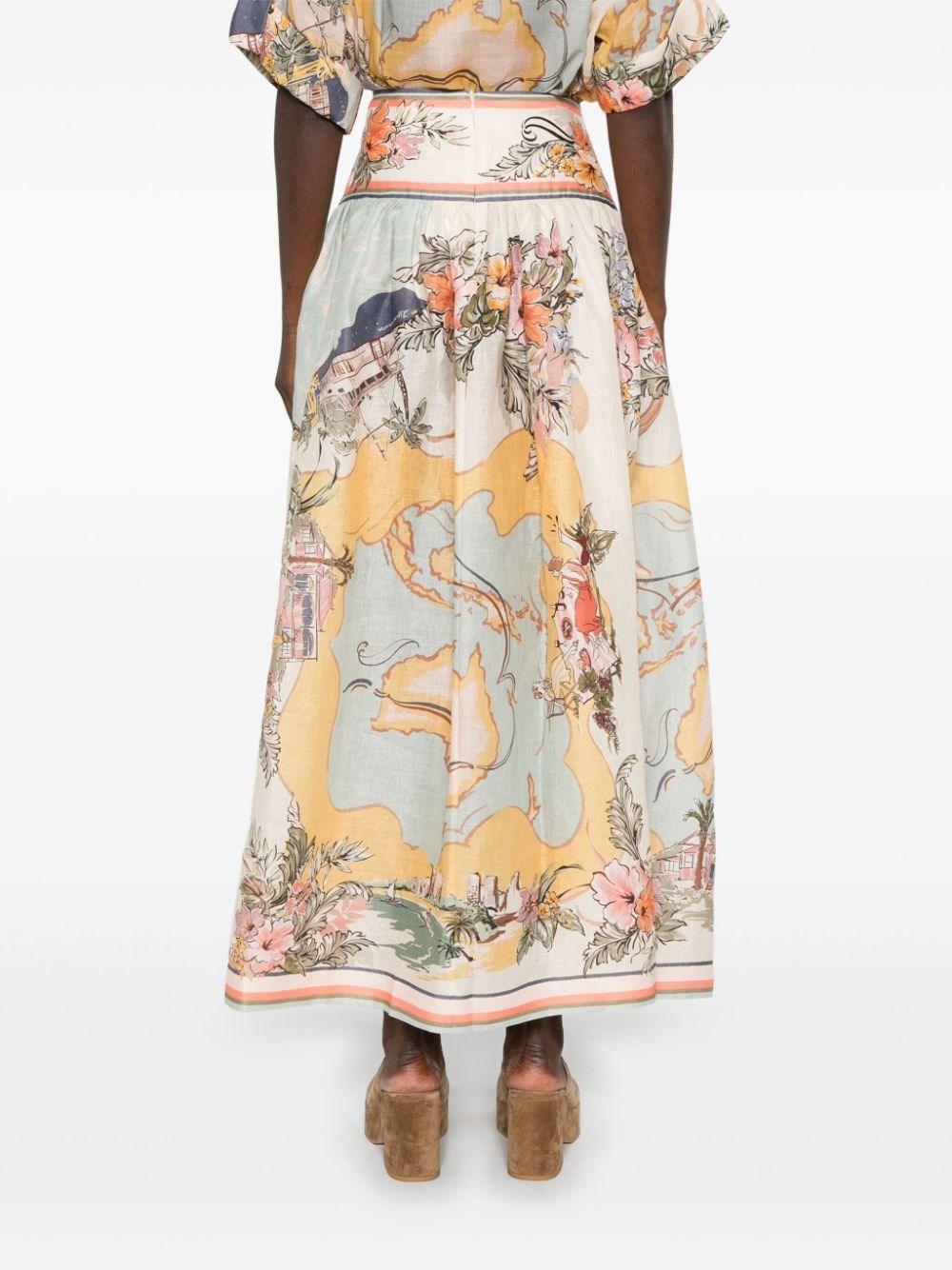 【Zimmermann】Tallow printed linen maxi skirt Zimmermann Tallow Printed Linen Midi Skirt in Natural | Lyst