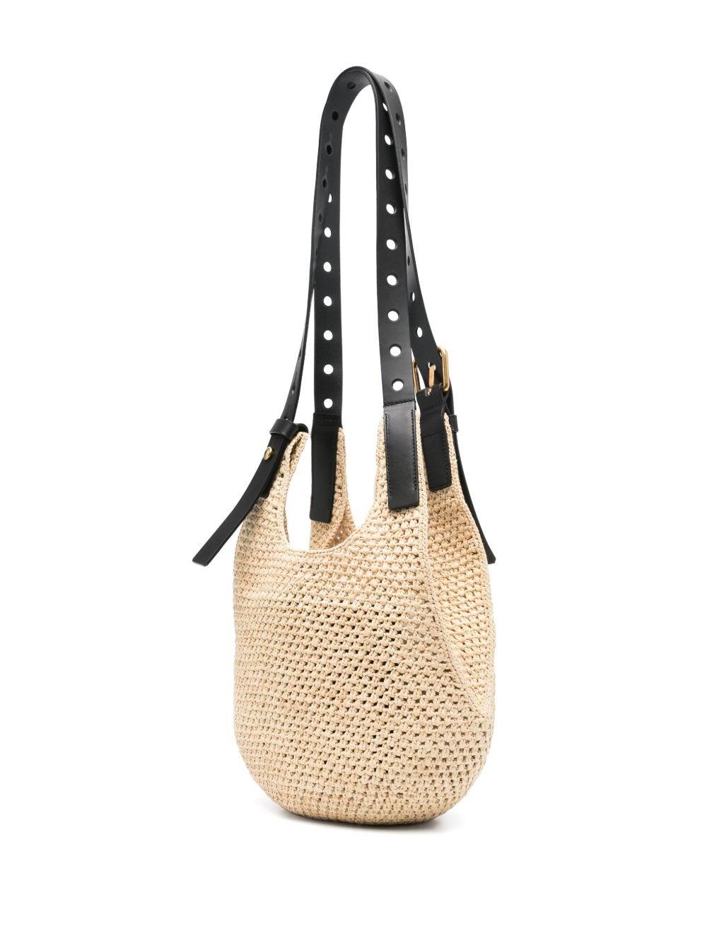 【関税&送料込】Loewe Secchiello Punch Hole Medio In Rafia LOEWE Medium Punch Hole Raffia Shoulder Bag | Neutrals
