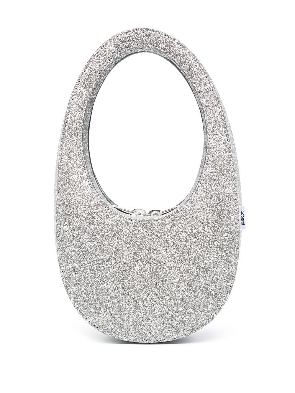 Round Top Handle Silver Glitter Bag