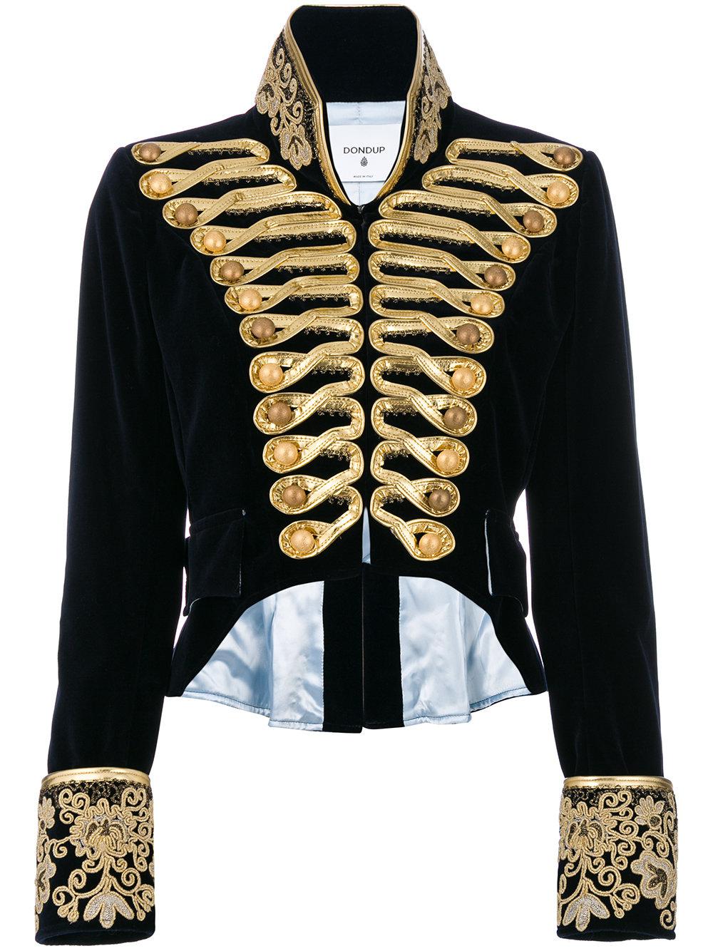 Dondup Cropped Velvet Military Jacket in Blue Lyst