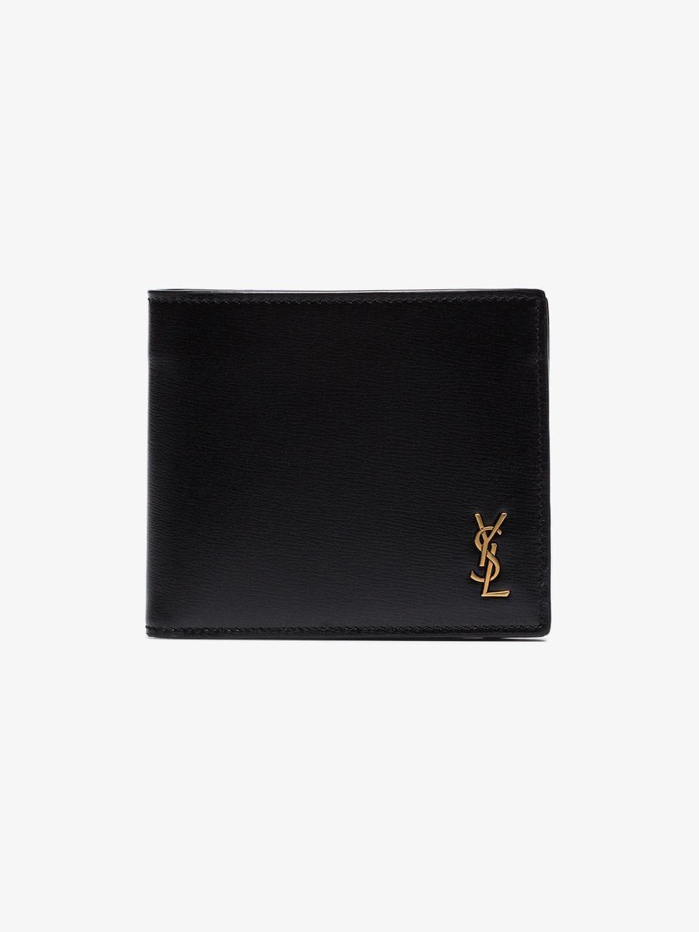 Black YSL-plaque leather bi-fold wallet, Saint Laurent